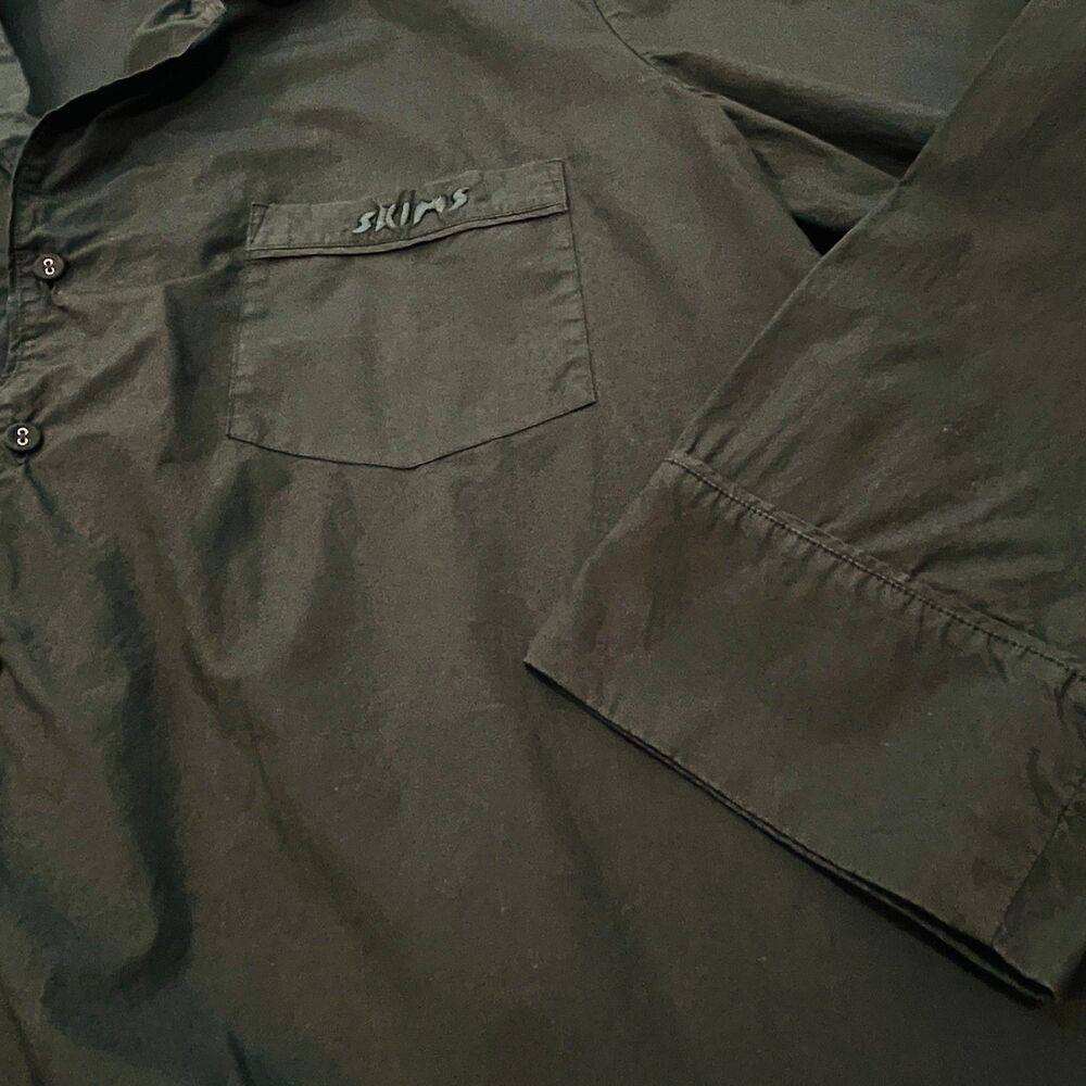 ~ SKIMS Lg Sleep Shirt* Unisex Cotton Pajama Dark Green Button Lounge Nightshirt - Picture 10 of 13